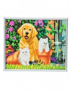 Rinkinys CRYSTAL ART Kačiukai ir šuo 8m.+ su rėmeliu 25x21cm