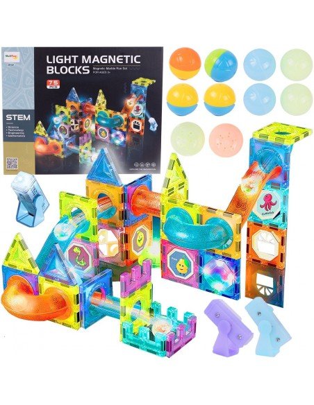 Konstruktorius magnetinis LIGHT MAGNETIC, 75 det. su šviesa