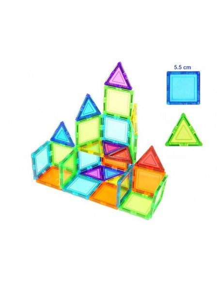 Magnetinis konstruktorius 43 det., kvadratai 5.5x5.5cm, trikampiai 5,5x5,5cm, 11x5.5cm