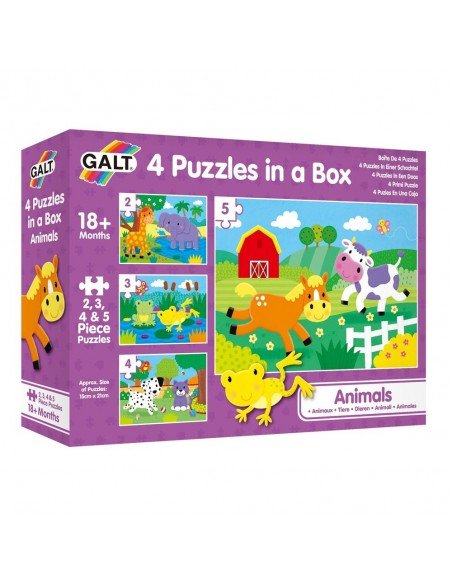 Dėlionė 4 in1 Žvėrys, 2,3,4,5 det., 18 mėn.+ , formatas 21x15cm