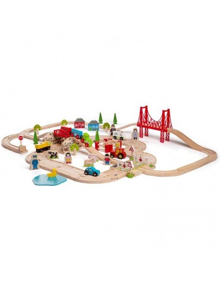 Rinkinys traukinys su bėgiais + automobilių kelias, 77 det., 116cmx75cm