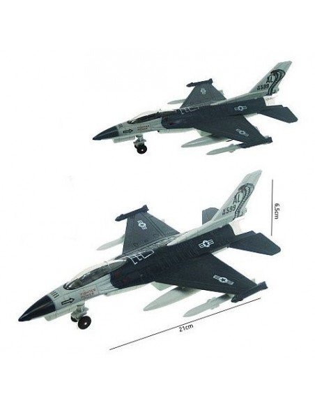 Lėktuvas metalinis F-16, 21 cm, su šviesa ir garsais