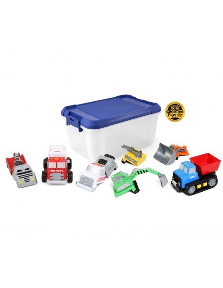 Magnetinis konstruktorius Build-A-Truck Statyba + Gelbėjimo tarnybos, su garsais 2m.+