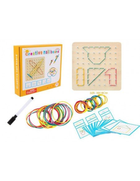 Edukacinė lenta 18.5x18.5cm su gumytėmis + 48 užduotėlų + markeris