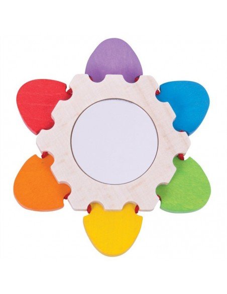 Žaislas kūdikiui medinis RAINBOW STAR, su veidrodėliu 3mėn.+