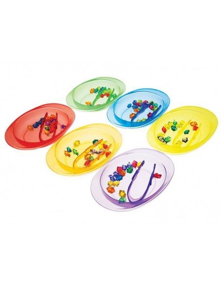 Rinkinys rūšiavimui lėkštė 24x16.5cm + pincetas 15cm + 8 akmenukai(~2cm) 4 spalvų