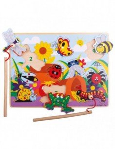 Magnetinė medinė žvejyba Vabždžiukai, 29x20x1cm, 18mėn.+