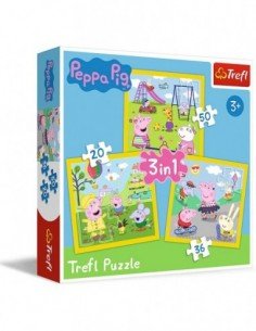 Dėlionė PUZZLE 3 in 1 , 20+36+50 det.,  Pepos linksma diena