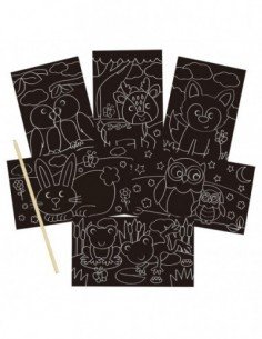 Rinkinys SCRATCH PICTURES, 6 lapai 14x8cm grandimui, 5m.+... 2