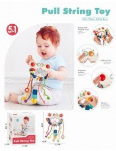 Kramtukas montessori drugelis PULL STRING 5 in 1, 12 mėn.+ 2