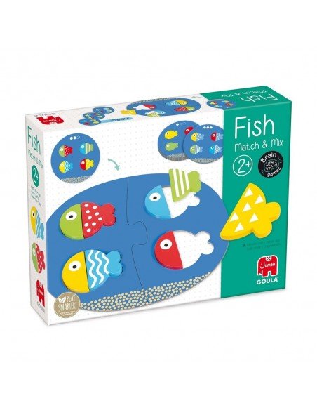 Žaidimas FISH Match & Mix, 2m.+, 8 medinės det., 24 užduotys
