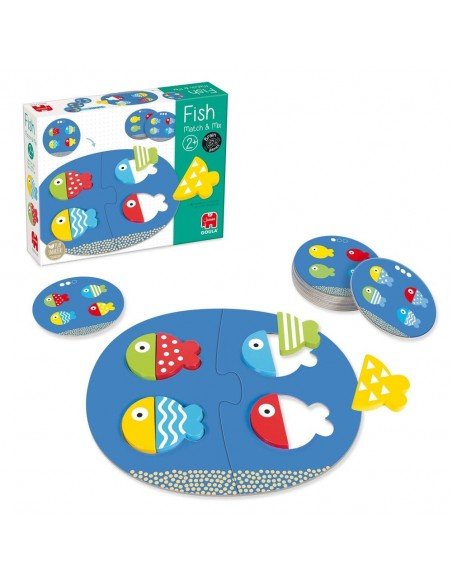 Žaidimas FISH Match & Mix, 2m.+, 8 medinės det., 24 užduotys