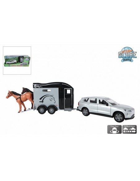 Mašina metalinė VOLVO EX90 su priekaba ir arkliukais, 28cm