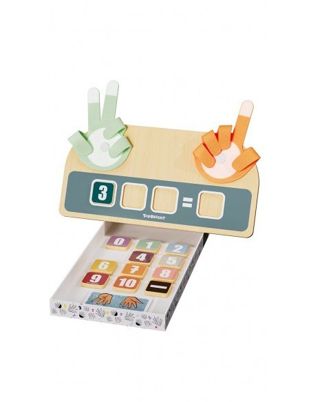 Medinis Montessori žaislas skaičiavimui Finger Math + 20 kortų su užduotimis + 24 skačiai, 30.2x15.2cm
